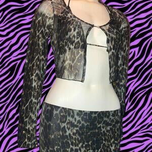 NWOT New Pink Leopard print mesh bolero w gold star details